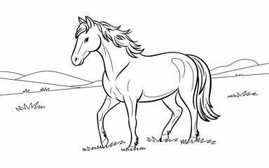 White and black horse coloring page design illustration design concept coloring page design book 