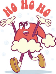 Santa hat retro groovy cartoon character mascot