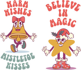 Bell retro groovy cartoon character mascot
