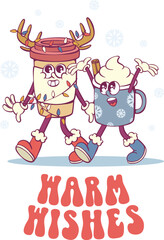 Christmas retro groovy mascot characters