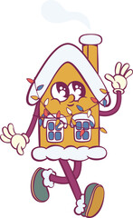 Christmas house retro groovy mascot characters
