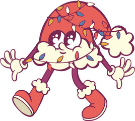 Santa hat retro groovy cartoon character mascot