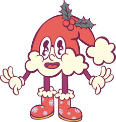 Santa hat retro groovy cartoon character mascot