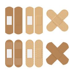 Beige Band-aids Set, Medical Plaster, Isolated On White Background. Vector Illustration