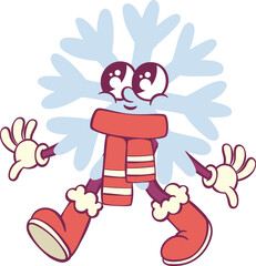 Snowflake retro groovy cartoon character mascot