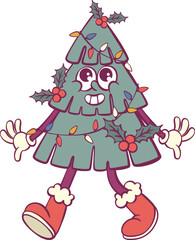 Groovy christmas tree mascot whimsical character