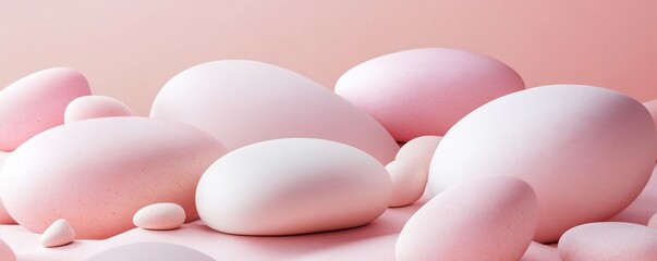 A serene arrangement of soft pink stones on a gentle pastel background, enhancing tranquility and elegance in any setting.
