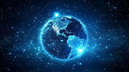 Obraz premium Digital Earth Network, Global Connections and Data Flow