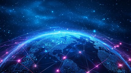 Obraz premium A Digital Representation of Earth with Glowing Lines Connecting Cities