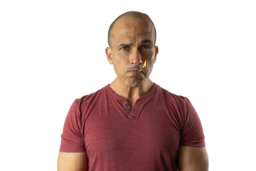 48 year old Brazilian man, facing the camera and with a lit match in his mouth_7.