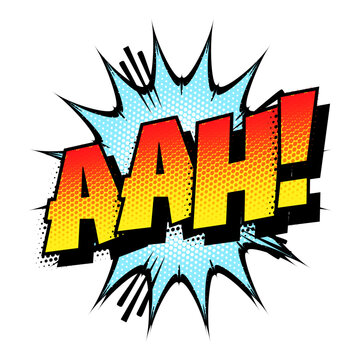 Sound effect bubble with interjection &lsquo;Aah!&rsquo; in retro halftone comic book style 