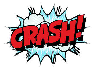 Sound effect bubble with onomatopoeia ‘Crash!’ in retro halftone comic book style 