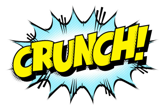 Sound effect bubble with onomatopoeia &lsquo;Crunch!&rsquo; in retro halftone comic book style 