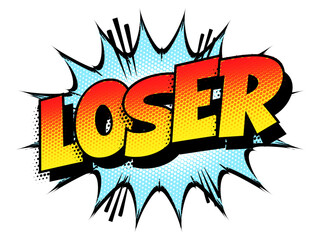 Sound effect bubble with word ‘Loser’ in retro halftone comic book style 