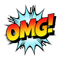 Sound effect bubble with exclamation ‘OMG!’ in retro halftone comic book style 