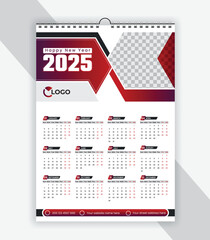 Single page colorful travel agency wall calendar design template. 2025 Calendar Template Design,. One page wall calendar design for 2025. Wall calendar vector for corporate