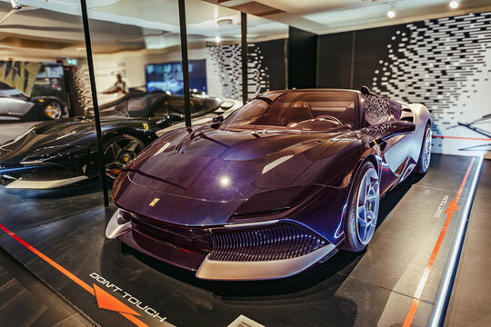 Maranello, Italy - June 18, 2024: Ferrari SP-8 2023: unique roofless roadster speed 340 km.h, power 710 hp, acceleration to 100 km.h. 2.9 sec. ...