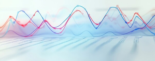 Abstract data visualization with colorful wave lines representing statistics and trends in a modern digital style.