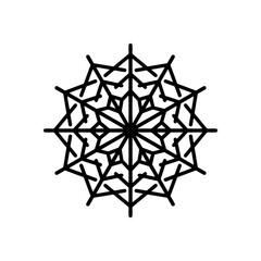 Beautiful snowflake, detailed hand drawn flat vector illustration. Graphic outline drawing. Christmas and New Year symbol. Unique snowflake silhouette icon for frosty winter designs and decorations.