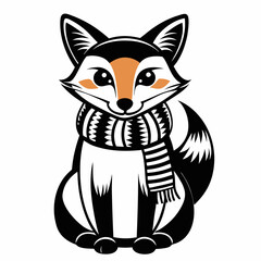 Fototapeta premium Stylish fox wearing a striped scarf sitting confidently