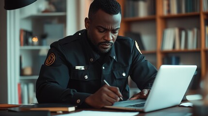 Obraz premium Black Officer man while working from home. Ready for working with home office setup