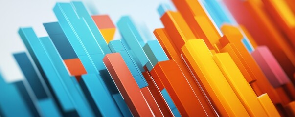 Fototapeta premium Colorful 3D bars create a dynamic abstract background, ideal for technology, finance, or modern artistic themes.