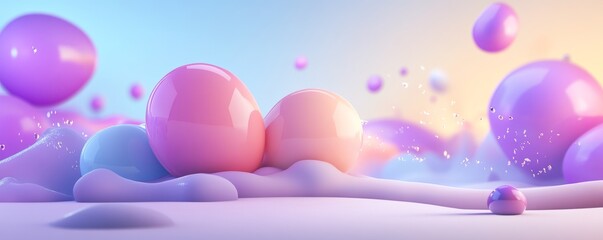 Colorful abstract spheres and liquid formation create a playful and vibrant scene, perfect for artistic and design projects.