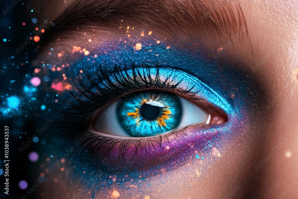 Poster A face with multiple eyes, each eye showing a different world, illustrating the concept of multiple subjective realities