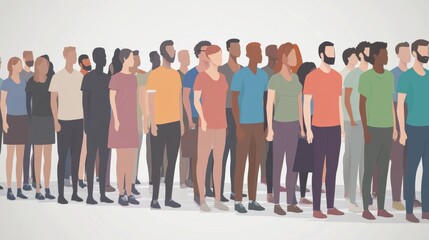 Obraz premium Diverse group of people standing together, representing unity and community in a modern illustration.
