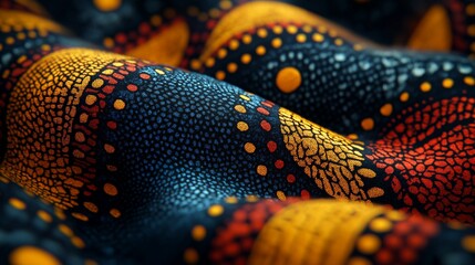 Close-up of vibrant African wax print fabric with intricate patterns and rich colors