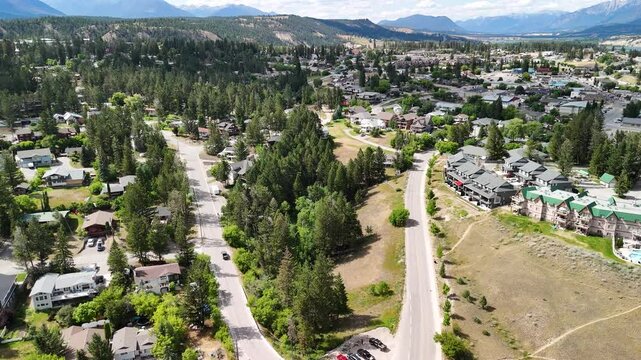 Aerial view of Invermere town along the lake, British Columbia - Canada