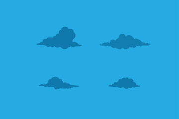 Set of four dark clouds on blue background. Simple vector illustration. Weather forecast and nature concept for design and print