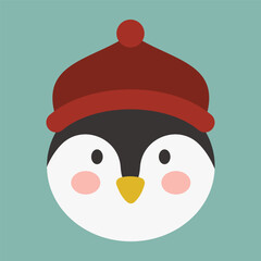 Cute Christmas animals with hats and scarves. Flat Illustration