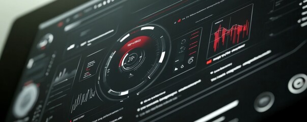 Fototapeta premium Futuristic digital interface displaying dynamic graphs and statistics, ideal for tech, business, and innovation themes.