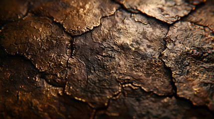 Abstract Background with Metallic Texture, Cracked Brown Surface, Dark Tone