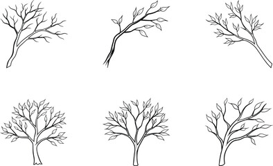 set of silhouettes of trees