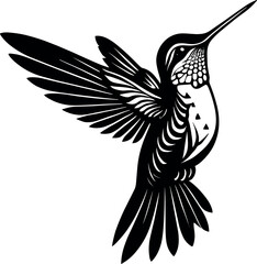 Hummingbird Vector Black Silhouette Design For T-Shirt