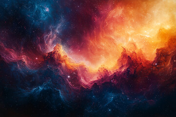 Obraz premium vibrant cosmic nebulae clash in a stunning display of reds, blues, and yellows