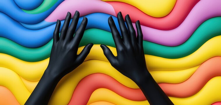 Vector hands adjusting search engine results with colorful waves, illustrating digital marketing techniques and online optimization strategies