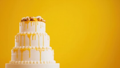 Wedding cake topped with ginger-flavored decorations and honey drizzle, showcasing a sweet and personalized design