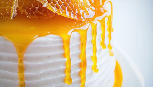 Wedding cake topped with ginger-flavored decorations and honey drizzle, showcasing a sweet and personalized design