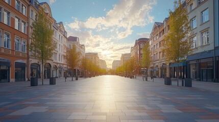 Obraz premium Empty urban plaza with vacant street pavement at city center