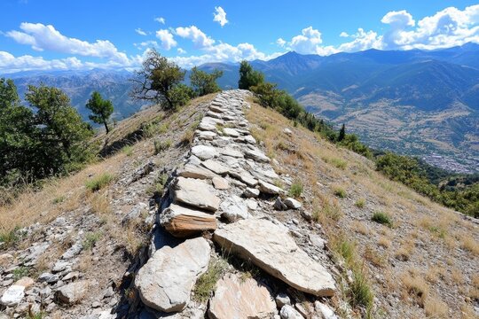 Mount Taygetus towering over Sparta, with rugged terrain and a glimpse of the city below