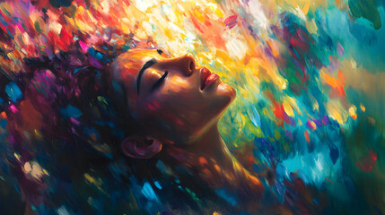 Mesmerizing Motion: A Woman's Intimate Encounter with a Dazzling Palette of Colorful Paint