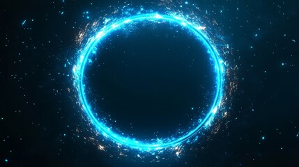 Glowing blue neon circle. Dark background