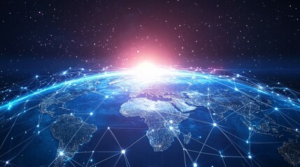 A Global Network of Interconnected Lines and Nodes on a Blue Earth