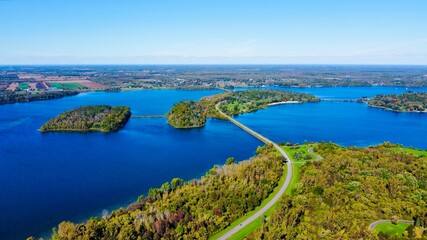 Bird eye view of St. Laurent River at Long Sault Parkway