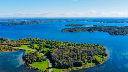 Bird eye view of St. Laurent River at Long Sault Parkway