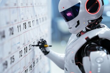 Close-up Of Humanoid Robot Marking Menses Date On Calendar