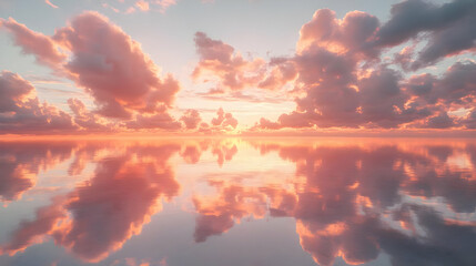 Fototapeta premium Pink and Orange Sunset Clouds Reflected on Calm Water - 3D Illustration